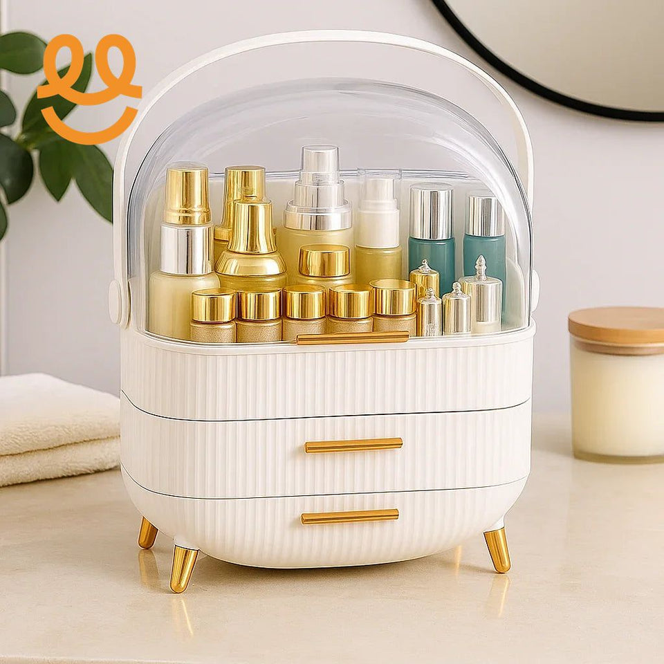 Luxury Portable Cosmetic Organizer Box with Lid & Drawers | With Free Bear Gift